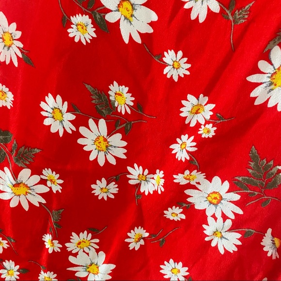 Red Daisy Flowers Flouncy Mini Sundress | 90s Vintage | Size Small - Picture 4 of 4